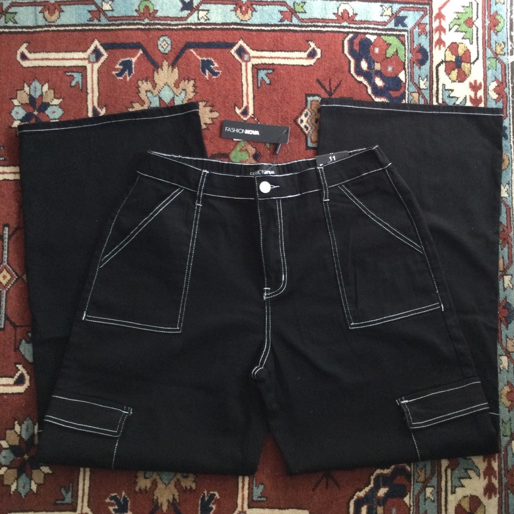NWT Fashion Nova Good Intentions Utility Cargo Jeans Sz 11